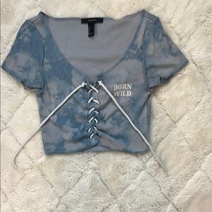Forever 21 Blue Gray Tie Front Crop Top